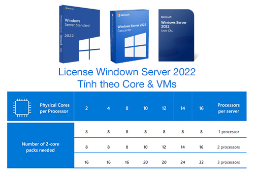 Hướng dẫn mua License Windows Server 2022 tính theo Core và VMs