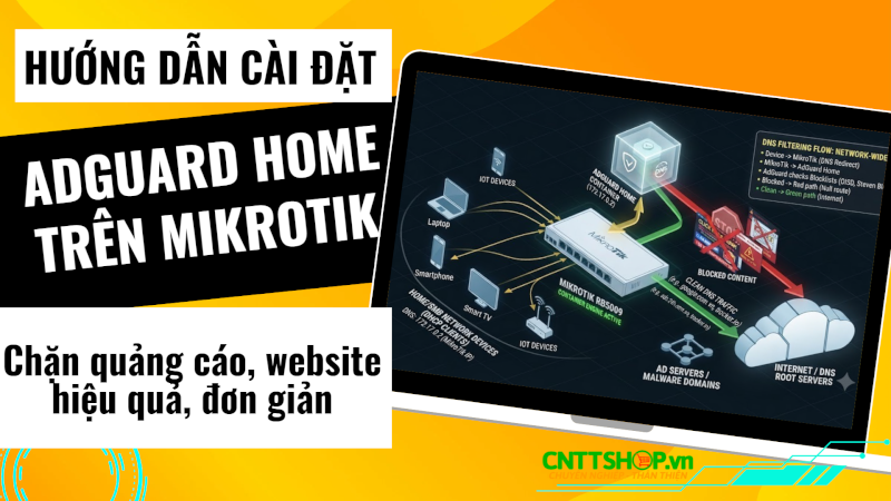 Hướng dẫn cài đặt AdGuard Home trên Mikrotik để Chặn quảng cáo, tên miền