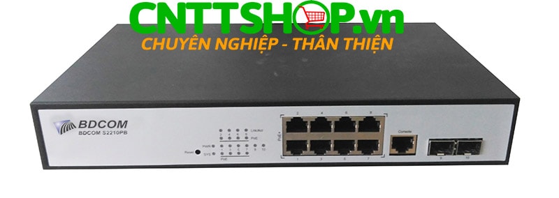 Switch BDCOM S2210PB 8 10/100 Base-T ports PoE 150W, 2 gigabit optical ports