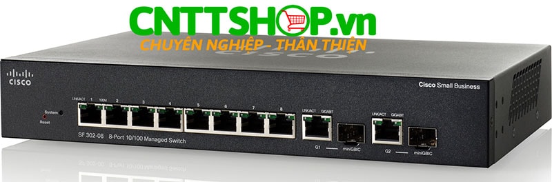 Switch Cisco SF302-08 8 10/100 Ports 2 combo mini-GBIC