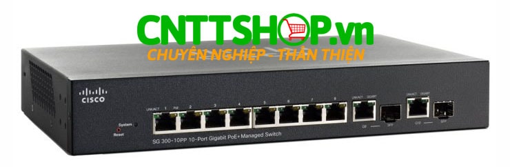 Switch Cisco SG300-10PP 8 10/100/1000 PoE+ ports 62W, 2 Combo mini-GBIC ports