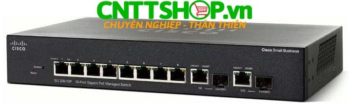 Switch Cisco SG300-10P 8 10/100/1000 PoE ports 62W, 2 combo mini-GBIC ports