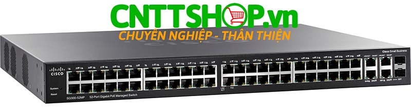 Switch Cisco SG300-52MP 50 10/100/1000 ports (48 Ports PoE+ 740W), 2 combo mini-GBIC ports