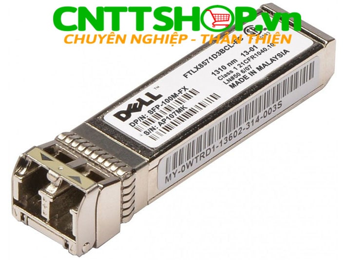 SFP-100M-FX Dell SFP 100MbE optical module, up to 2 km over 2 parallel MMFs