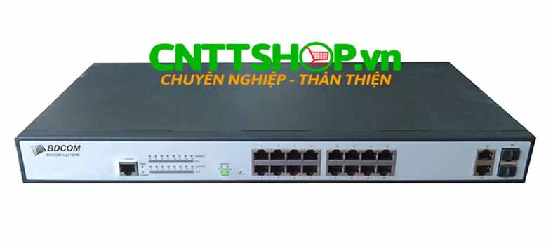 Switch BDCOM S2218PB 16 10/100 Base-T ports PoE 330W, 2 gigabit optical ports