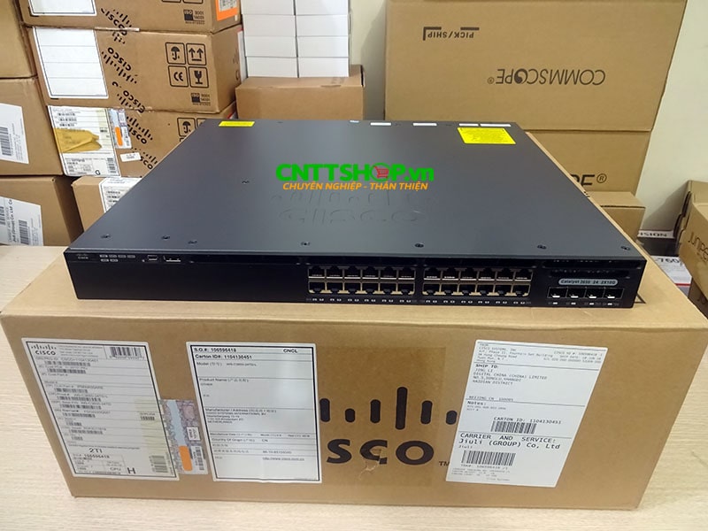 Switch Cisco WS-C3650-24TD-L 24 10/100/1000 Ethernet, 2x10G Uplink ports, 250WAC PSU, LAN Base