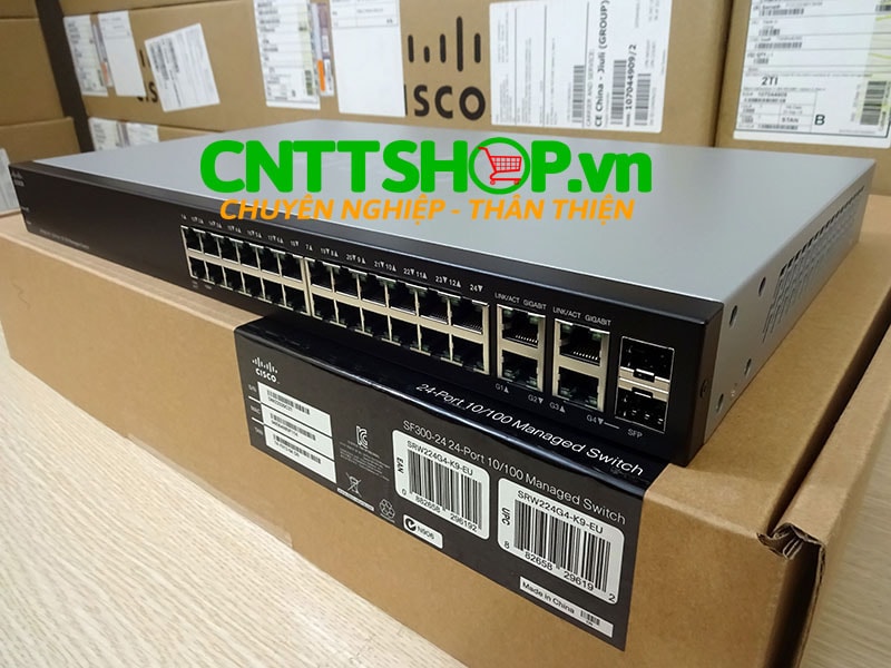 Switch Cisco SF300-24 24 10/100 ports, 2 10/100/1000 ports, 2 combo mini-GBIC ports