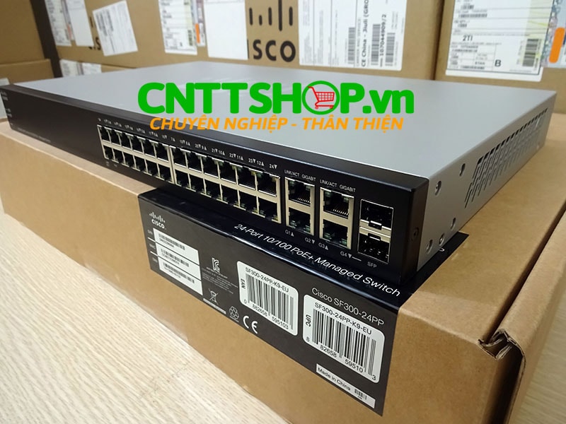 Switch Cisco SF300-24PP-K9-EU 24 10/100 PoE+ ports 180W, 2 10/100/1000 ports, 2 combo mini-GBIC ports