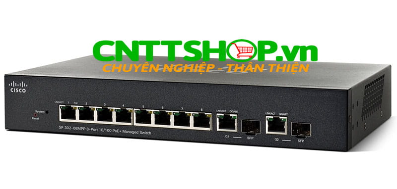 Switch Cisco SF302-08MPP 8 10/100 Maximum PoE+ ports 124W, 2 combo mini-GBIC ports