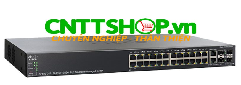 Switch Cisco SF500-24P-K9 24 10/100 PoE+ ports, 4 Gigabit Ethernet (2 combo* GE + 2 1GE/5GE SFP)