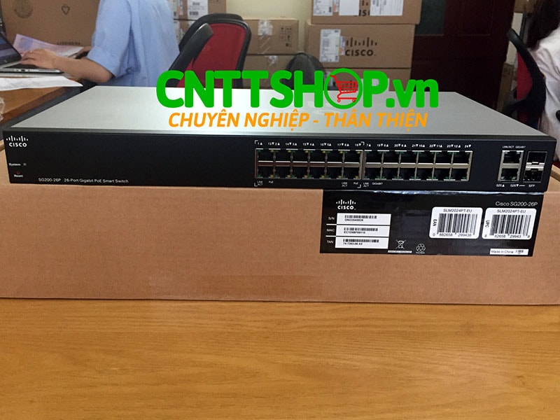 Switch Cisco SG200-26P 24 Ports 10/100/1000 (12 Ports PoE 100W) 2 Combo mini-GBIC Ports