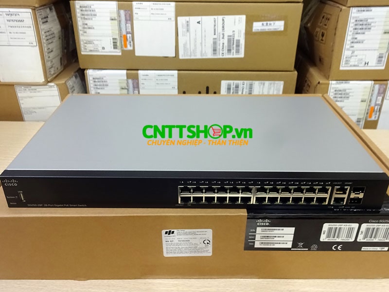 Switch Cisco SG250-26P-K9-EU 24 10/100/1000 PoE+ ports with 195W power budget, 2 Gigabit copper/SFP ports