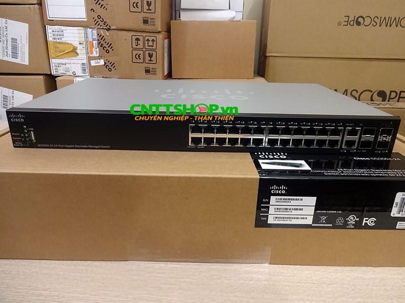 Switch Cisco SG350X-24 24 x 10/100/1000 Ports, 4 x 10 GE (2 x 10GBase-T/SFP+ combo + 2 x SFP+)