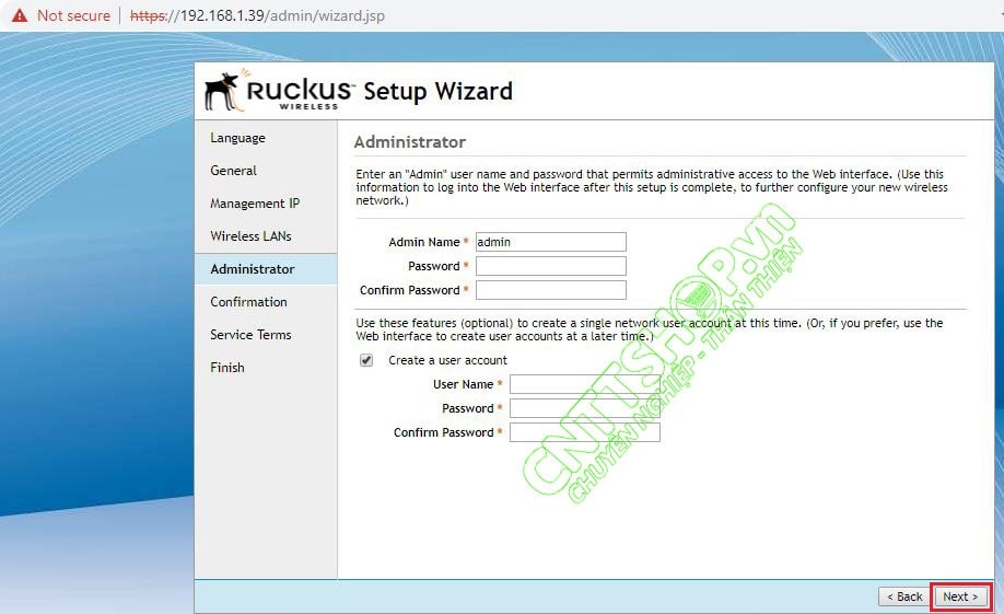 cấu hình tài khoản username password ruckus zonedirector 1200