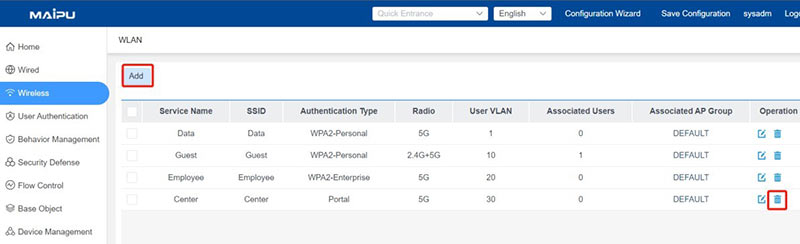 Add, modify and add SSID 