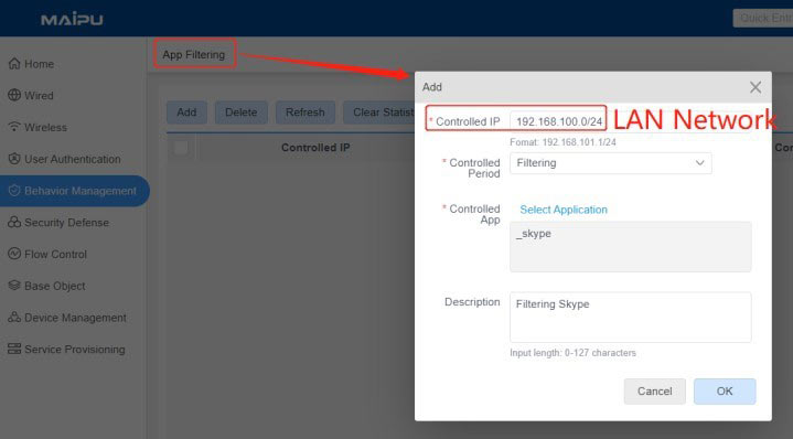 Configure App filtering rule 