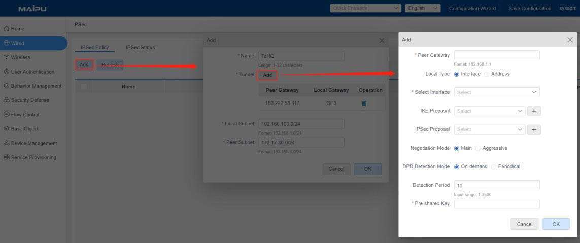 Configure IPsec VPN 