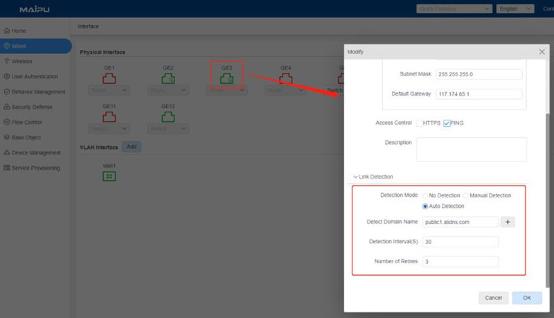 configure Link/DNS detection 