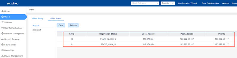 Display IPSec VPN status