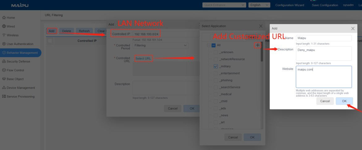 Configure URL filtering rule 