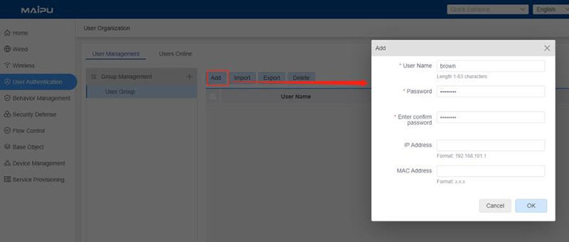 Configure Authentication User