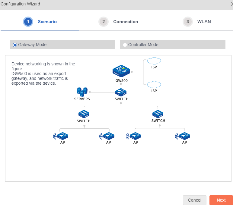 Select the gateway mode, then click ‘Next’, as shown below: