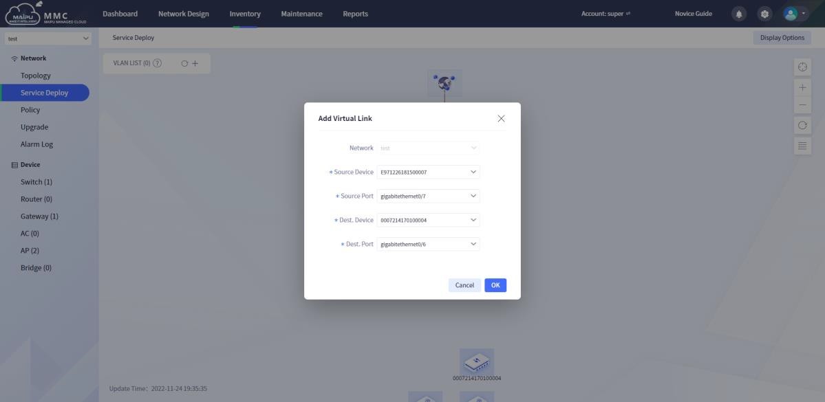 Add source and destination ports of the virtual link 