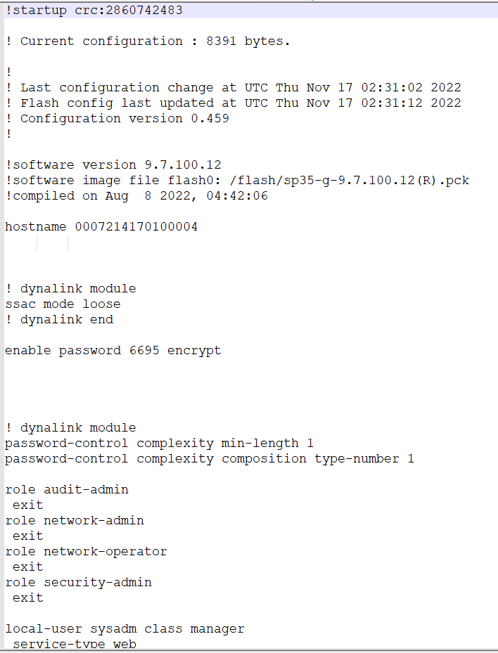 Switch configuration file content