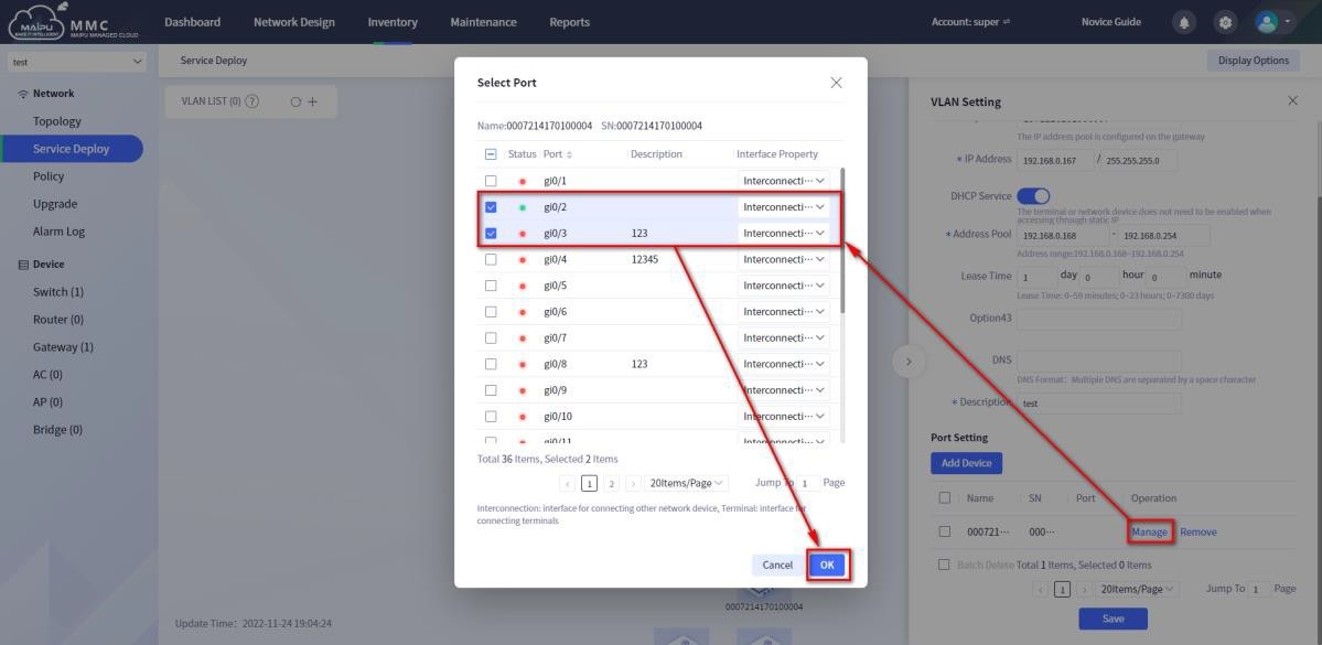 Add service configuration—port management