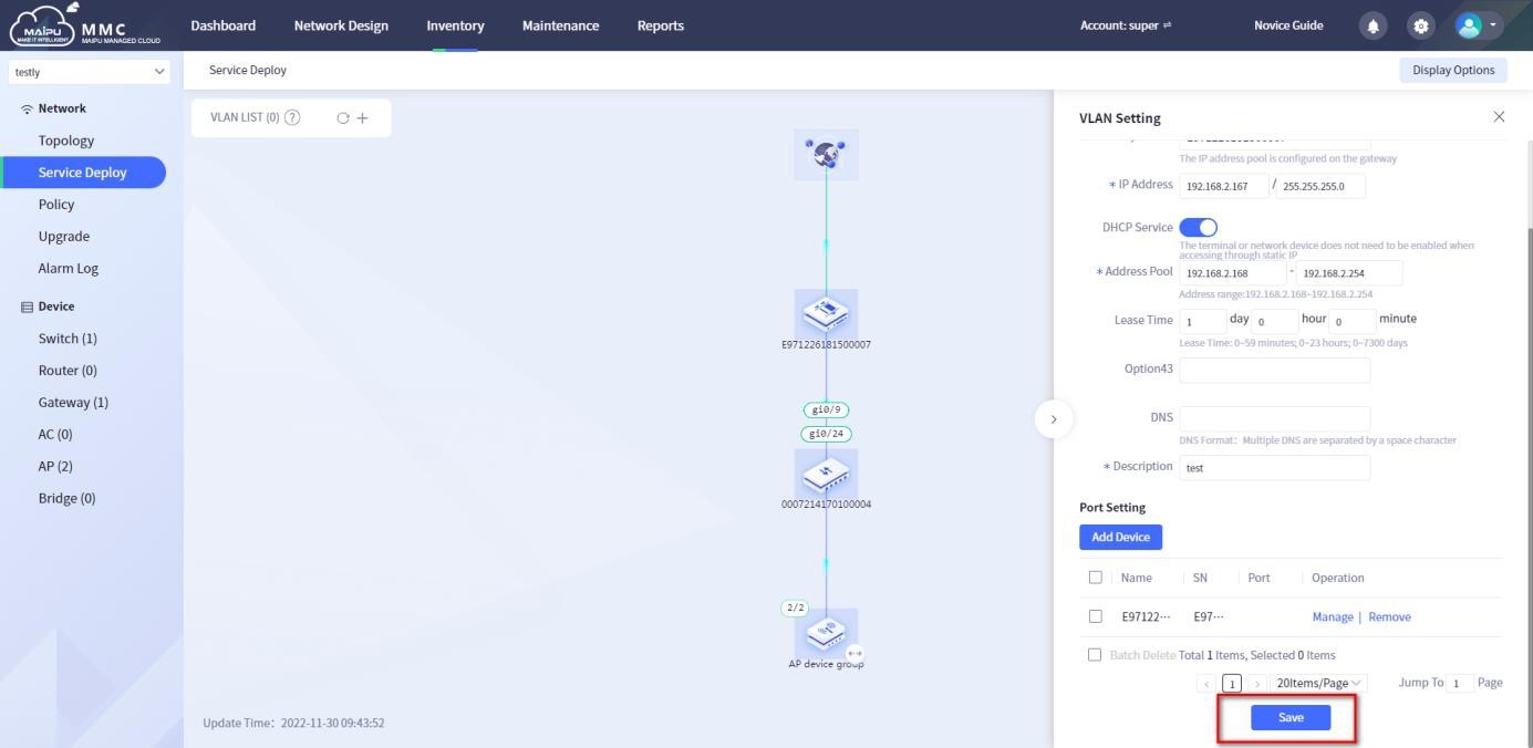 Add service configuration—VLAN configuration