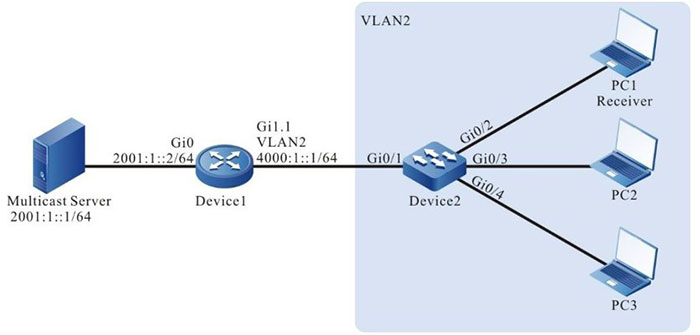 Network topology of configuring IPv6 L2 static multicast