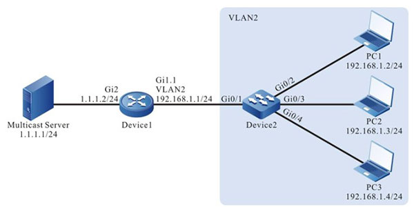Network topology of configuring L2 static multicast