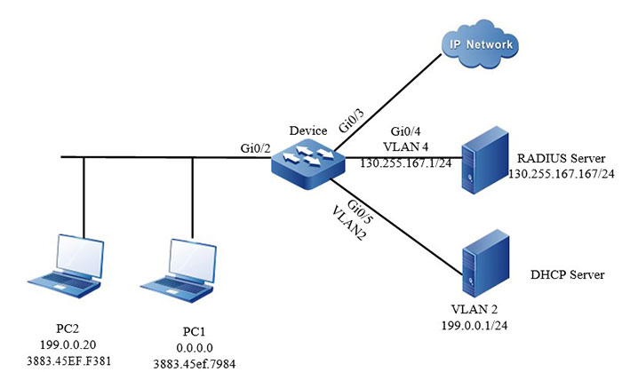 Networking of configuring 802.1X IP authorization DHCP Server mode