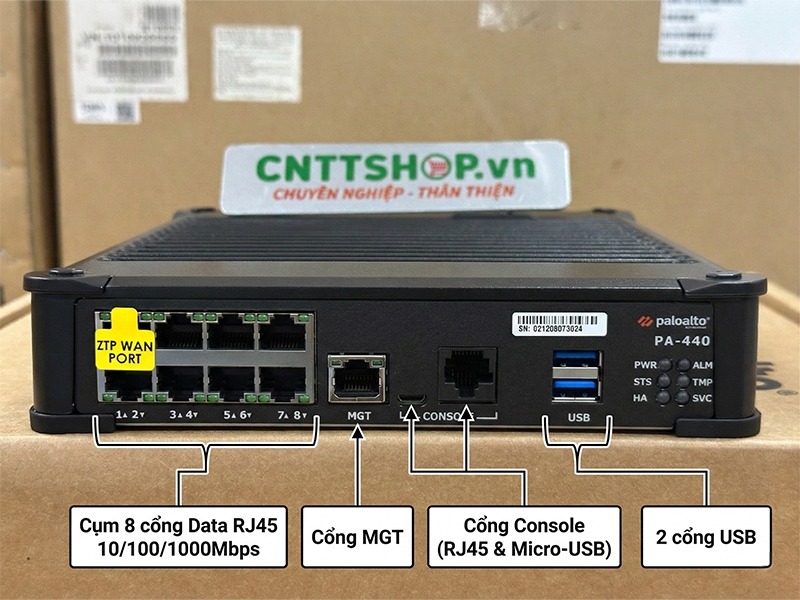 Thiết kế mặt trước của thiết bị tường lửa Palo Alto PAN-PA-440
