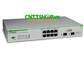 AT-GS950/8-10 Switch Allied Telesis, US Power Cord, 8 port 10/100/1000TX + 2 SFP Combo Ports