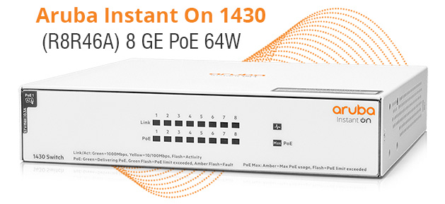 Switch Instant On 1430 8 Port Gigabit PoE 64W Aruba R8R46A