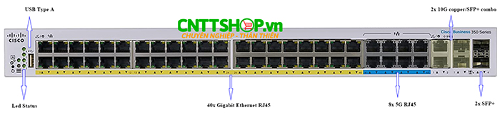 Switch Cisco CBS350-48NGP-4X-EU with 40x RJ45 8x 5G 2x Combo RJ45/SFP+ 2x SFP+