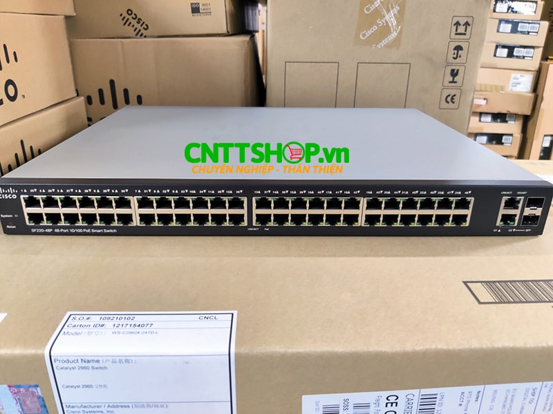 Switch Cisco SF220-48P-K9-EU 48 10/100 PoE ports with 375W, 2 Gigabit RJ45/SFP combo port