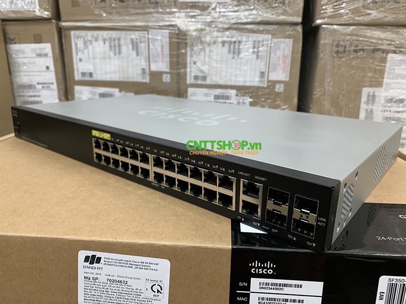 Switch Cisco SF350-24P-K9 24 10/100 ports, 2 Gigabit copper/SFP combo + 2 SFP ports