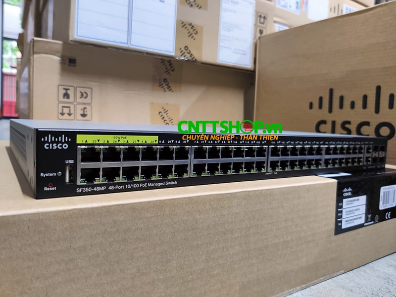 Switch Cisco SF350-48MP-K9 48 10/100 PoE+ ports with 740W, 2 SFP slots, 2 combo mini-GBIC ports
