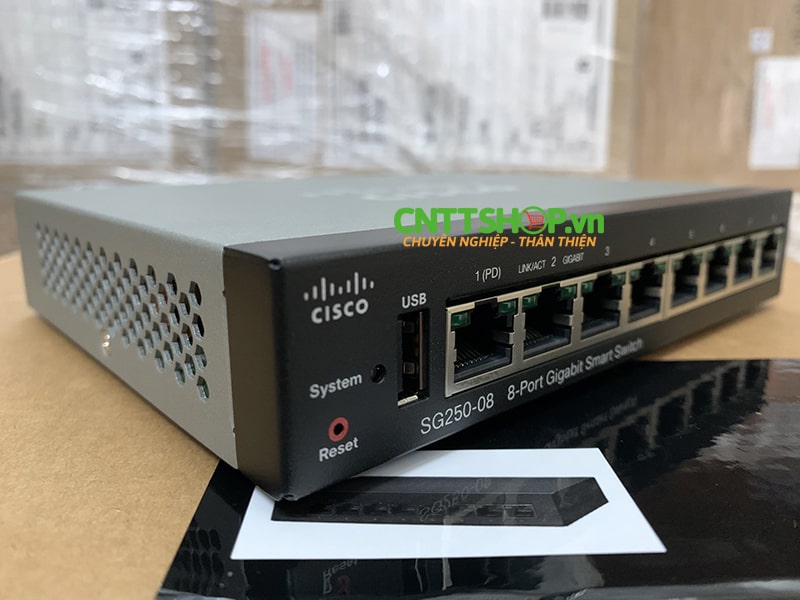 Switch Cisco SG250-08-K9-EU 8 10/100/1000 ports (Port 8 with PoE+ power input support)