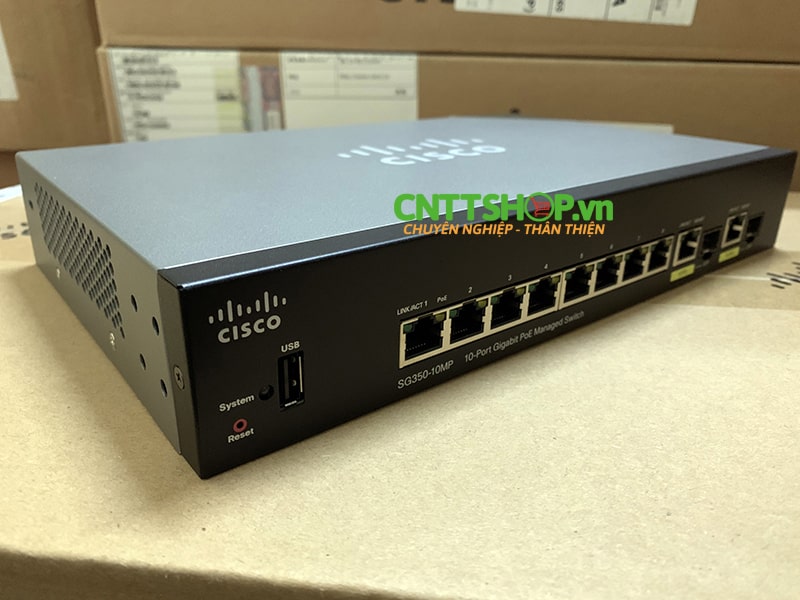 Switch Cisco SG350-10MP 8 10/100/1000 ports with 128W power budget, 2 combo mini-GBIC ports