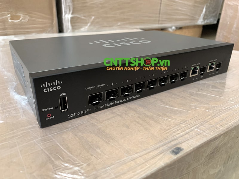 Switch Cisco SG350-10SFP 8 SFP Gigabit slots, 2 Gigabit copper/SFP combo