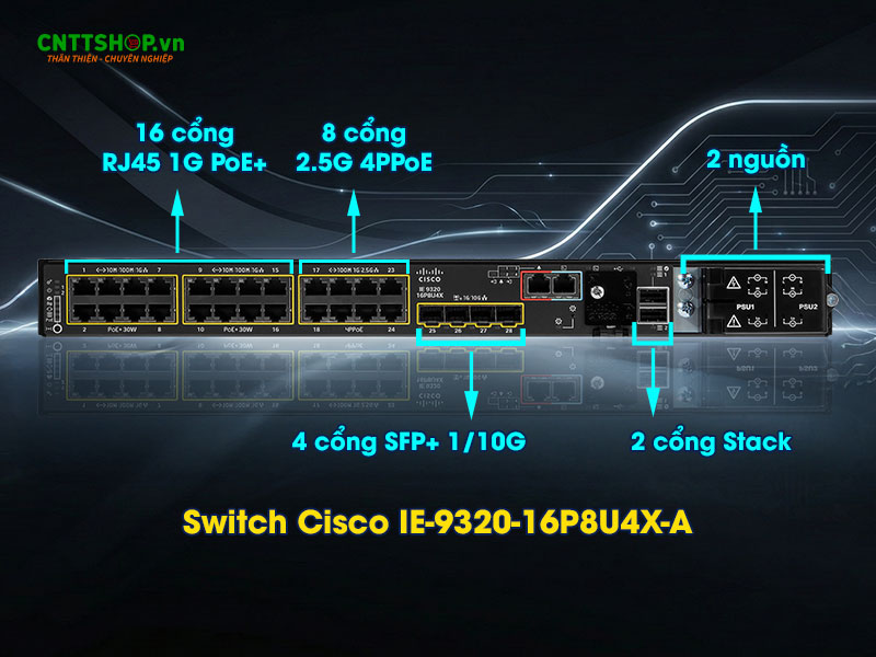 Thiết bị chuyển mạch công nghiệp Switch Cisco IE-9320-16P8U4X-A