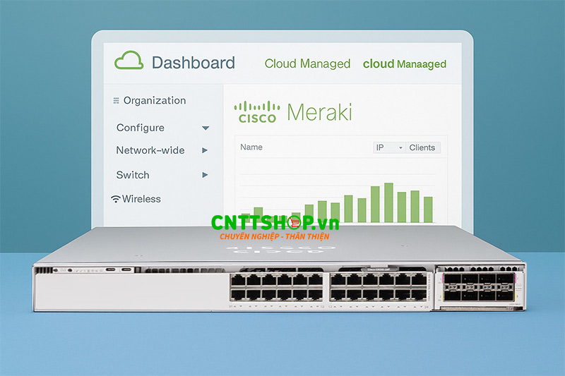 Switch Cisco C9350-24P-M 24 cổng RJ45 1G, cấp nguồn PoE+, quản lý trên Cloud Meraki