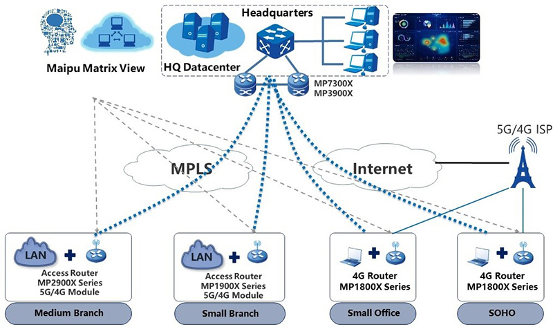 mô hình tổng thể mạng wan doanh nghiệp sử dụng router Maipu