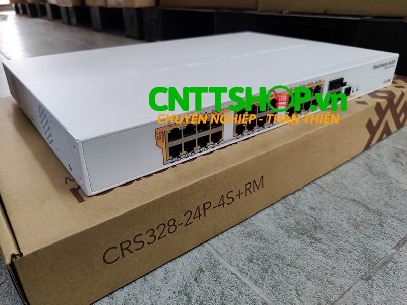 MikroTik CRS328-24P-4S+RM 24 port Gigabit Ethernet router/switch.