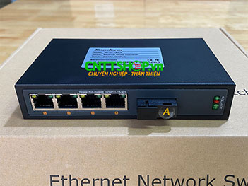 MF-4P-1SC-A Media Converter 4x 10/100 POE+ 1xSC Port Single Mode TX1310/RX1550nm 1 Sợi Quang 20Km