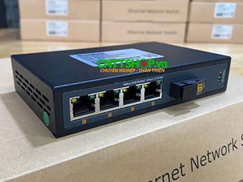 MF-4P-1SC-B Media Converter 4x 10/100 POE+ 1xSC Port Single Mode TX1550/RX1310nm 1 Sợi Quang 20Km