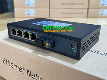 MF-4P-1SC-B Media Converter 4x 10/100 POE+ 1xSC Port Single Mode TX1550/RX1310nm 1 Sợi Quang 20Km